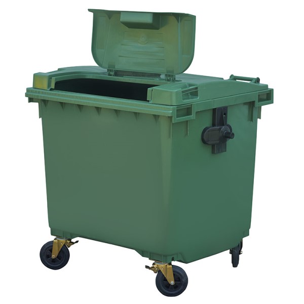 Pojemnik na odpady Weber 1100l pokrywa w pokrywie zielony z otwartą pokrywą